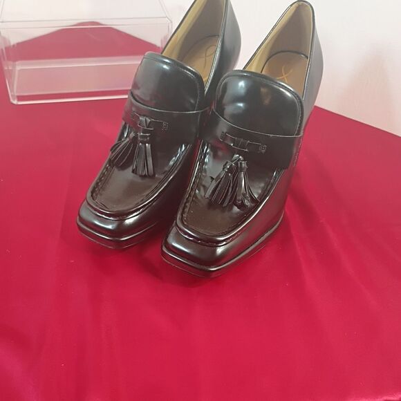 Sam Edelman Women's SZ 9.5M Jed Heels Platform Loafer Black Leather - Picture 7 of 7